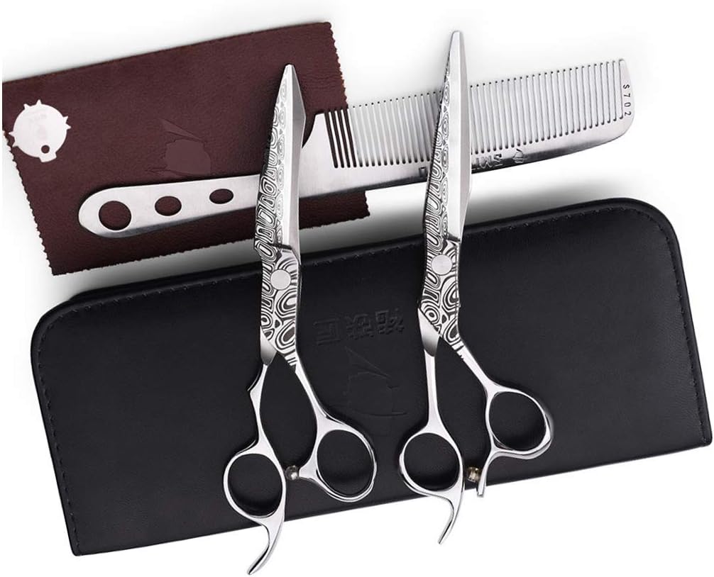 Knoijijuo 6 inch Professional Japanese scissors 15.3 cm barber scissors barber scissors set salon hair cutting thinning comb cutter scissors stainless steel, Set