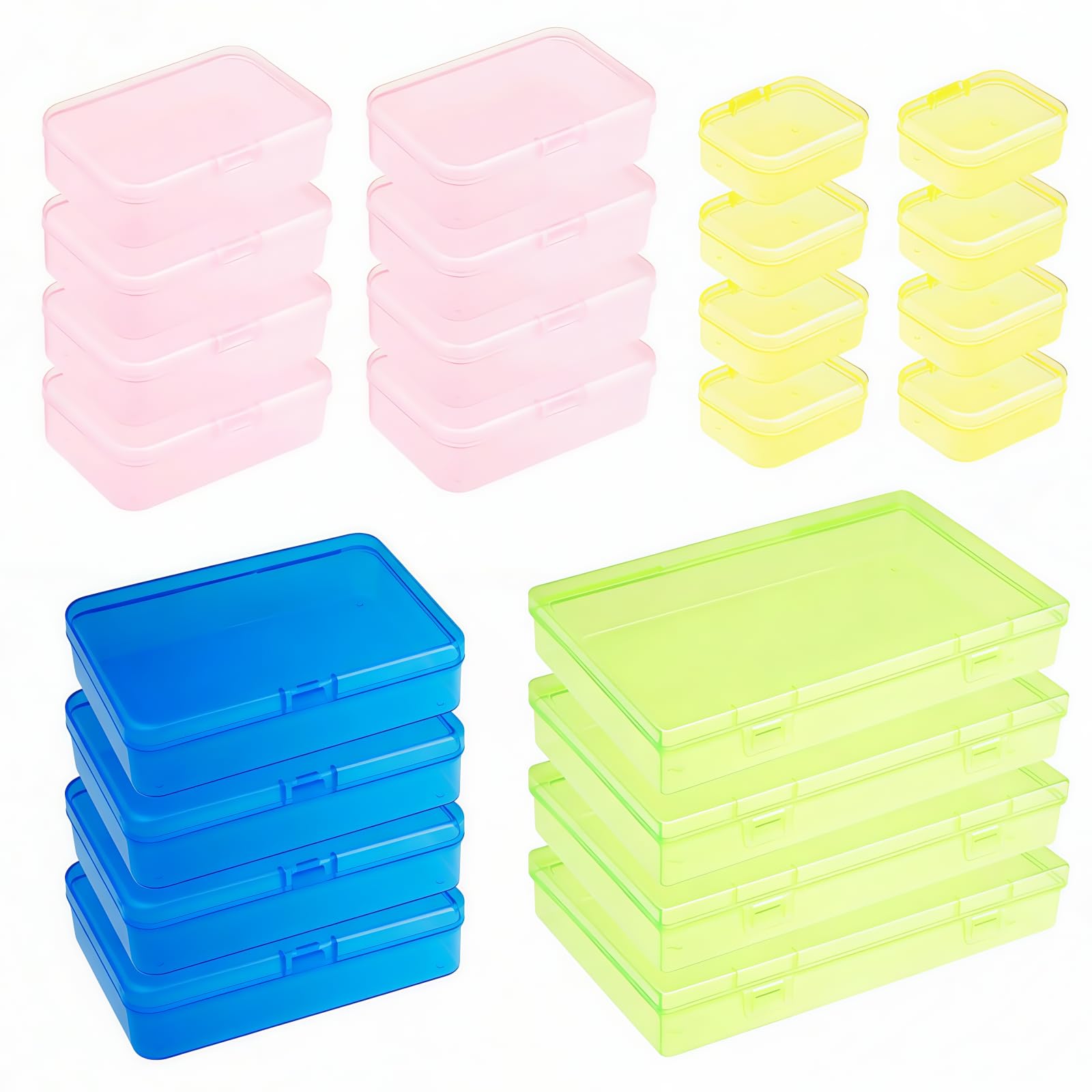 Goodma 24 Pieces Mixed Sizes Rectangular Plastic Boxes Empty Storage Organizer Containers with Hinged Lids for Small Items and Other Craft Projects (Multi-Coloured)