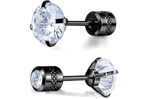 VOLUKA Cubic Zirconia Stainless Steel Screw Earrings - Titanium Screw Back Earrings 20G Pure Titanium Earpost - Hypoallergenic for Women Men Trendy Cartilage Stud Earrings