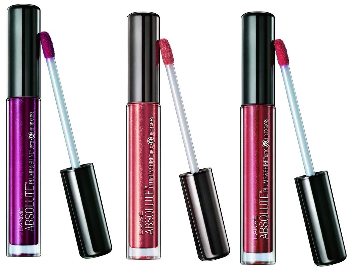 Lakme Absolute Plump and Shine Lip Gloss, Beige Shine, 3g+ Plum Shine, 3ml + Pink Shine