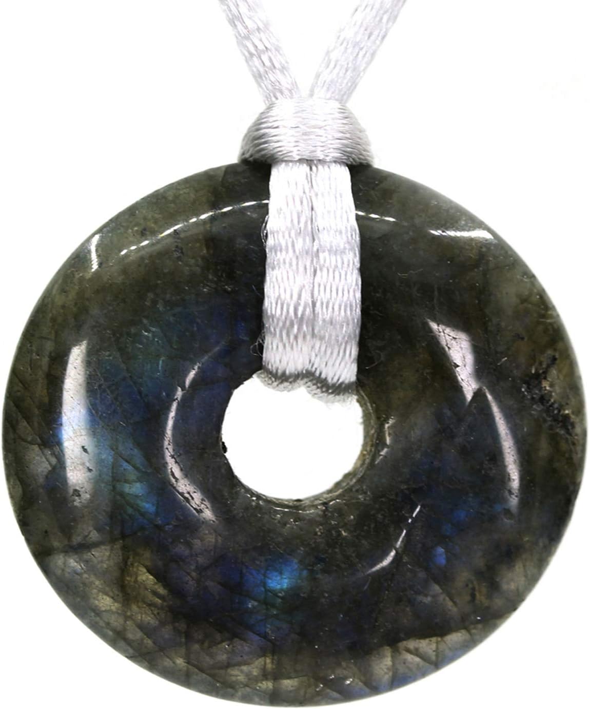 Gemstones Circle Fashion Peace Donut 30mm Beads Adjustable Braided Rope Crystal Jasper Agate Pendant Necklace Unisex
