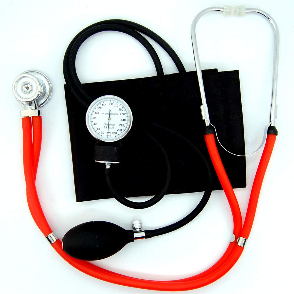 Valuemed Sphygmomanometer + Red Tube Sprague Rappaport Stethoscope Bundle Medical Professional Aneroid Sphygmomanometer Pro CE NHS Unit + Stethoscope Boxed