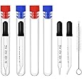 4pcs 1ml Dropper, Eye Dropper Glass with Measurements Bent & Straight Tip, Calibrated Pipettes Dropper with Rubber Head Liquid Accurate Dropper for Essential Oils, Ear, Laboratory, with Brush