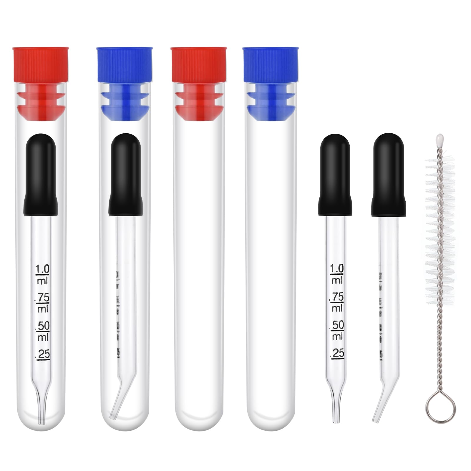 Photo 1 of PEUTIER 4pcs 1ml Dropper, Eye Dropper Glass with Measurements Bent & Straight Tip, Calibrated Pipettes Dropper with Rubber Head Liquid Accurate Dropper for Essential Oils, Ear, Laboratory, with Brush