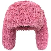 Bunny Beanie Hat for Women Men Y2k Cute Plush Beanie Fluffy Rabbit Ears Warm Winter Caps Slouchy Skull Cap Outdoor