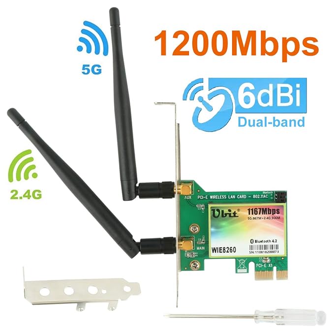 WiFi Card 802.11AC 1200Mbps Bluetooth Card Dualband 5GHz/2.4GHz
