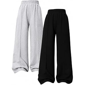Kxuryueo Teen Girls Sweatpants 2 Pack Wide Leg Baggy Sweat Pants with Pockets Size 7-16