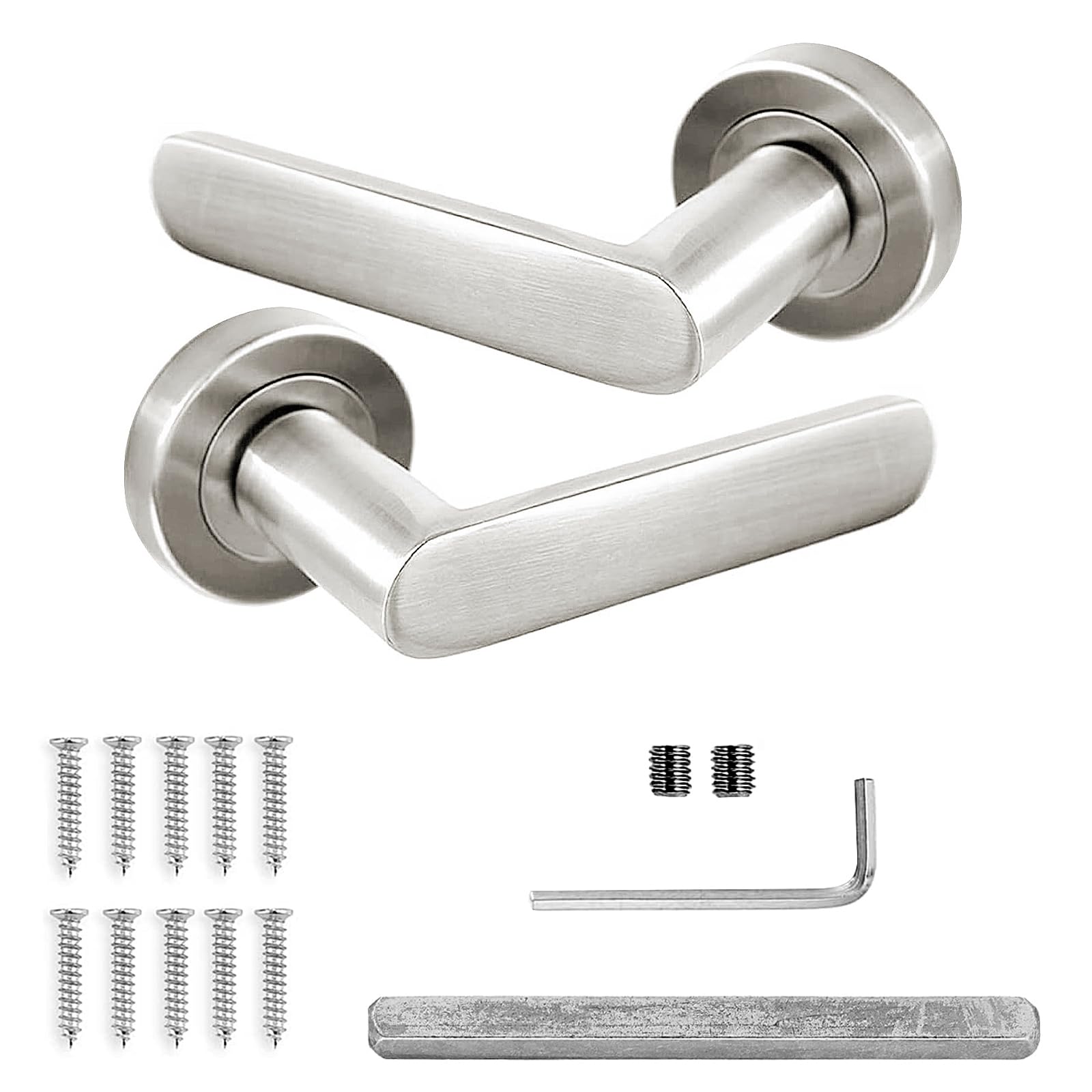 Decoranddecor Echo Satin Nickel Door Lever Handles - 54mm Round Rose - Aluminium - Handle Set Only