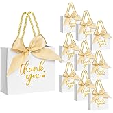 Nimbbex 50Pack Thank You Bags with Handles, 5.5x4.7x2.5 Inches Small Gift Bags with Bow Ribbon, Mini Party Favor Bags for Wedding Baby Shower Birthday (White)