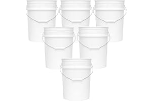 MKS PLASTICS 5 Gallon Bucket - No Lid - 90 Mil All Purpose Pail - Made in The USA - Food Grade - Contains No BPA Plastic - Recyclable - (White, 6)