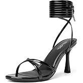Mostrin Womens Sandals Strappy Heels for Women Lace Up Square Open Toe Heels Tie Up High Heeled Sandals for Prom, Party, Daily Wear