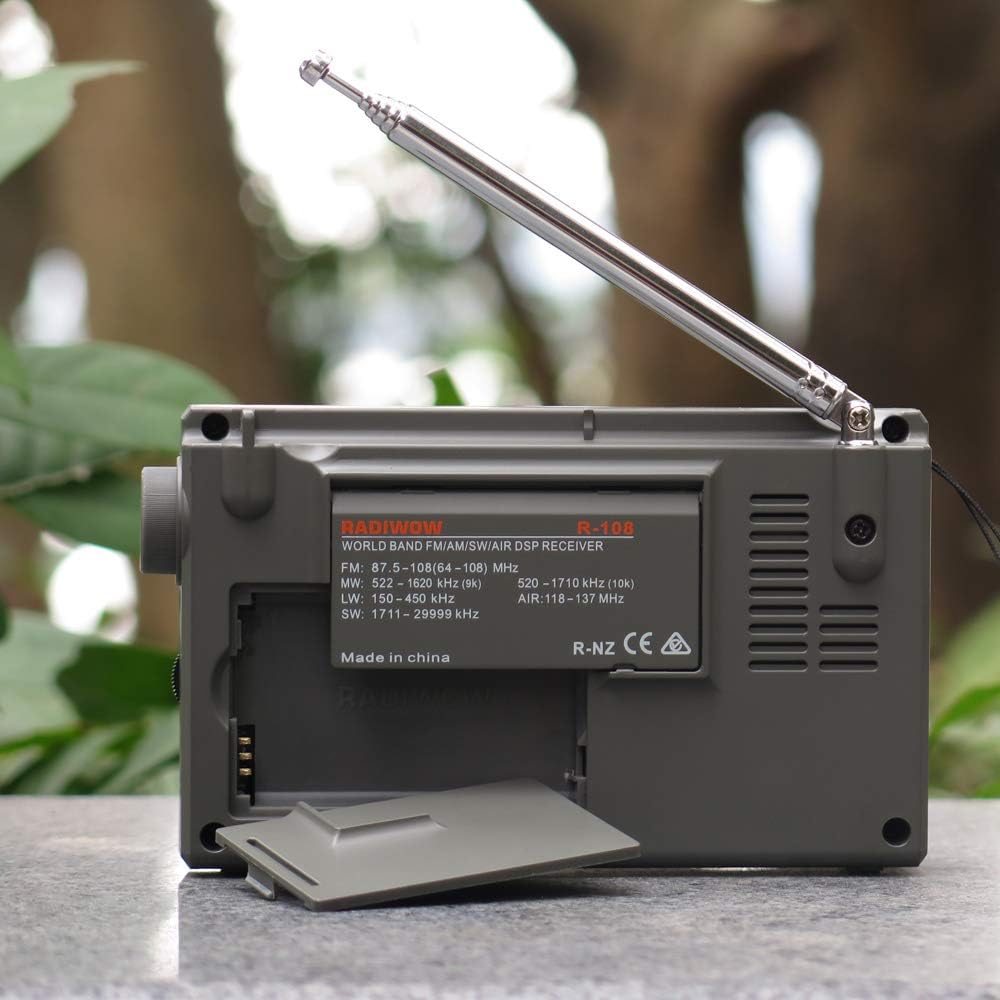 RADIWOW R-108 FM Stereo/LW/MW/SW/AIR Band/DSP Full Band Portable Radio with Headphones Jack and Antenna Jack, Sleep Timer and Alarm Clock, 500 Memories preset Stations (100 preset for Each Band).: Home Audio & Theater