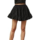 BEAUTELICATE 100% Cotton Mini Skirt with Built-in Shorts 2 Side Pockets A-line Puffy Vintage Skirt