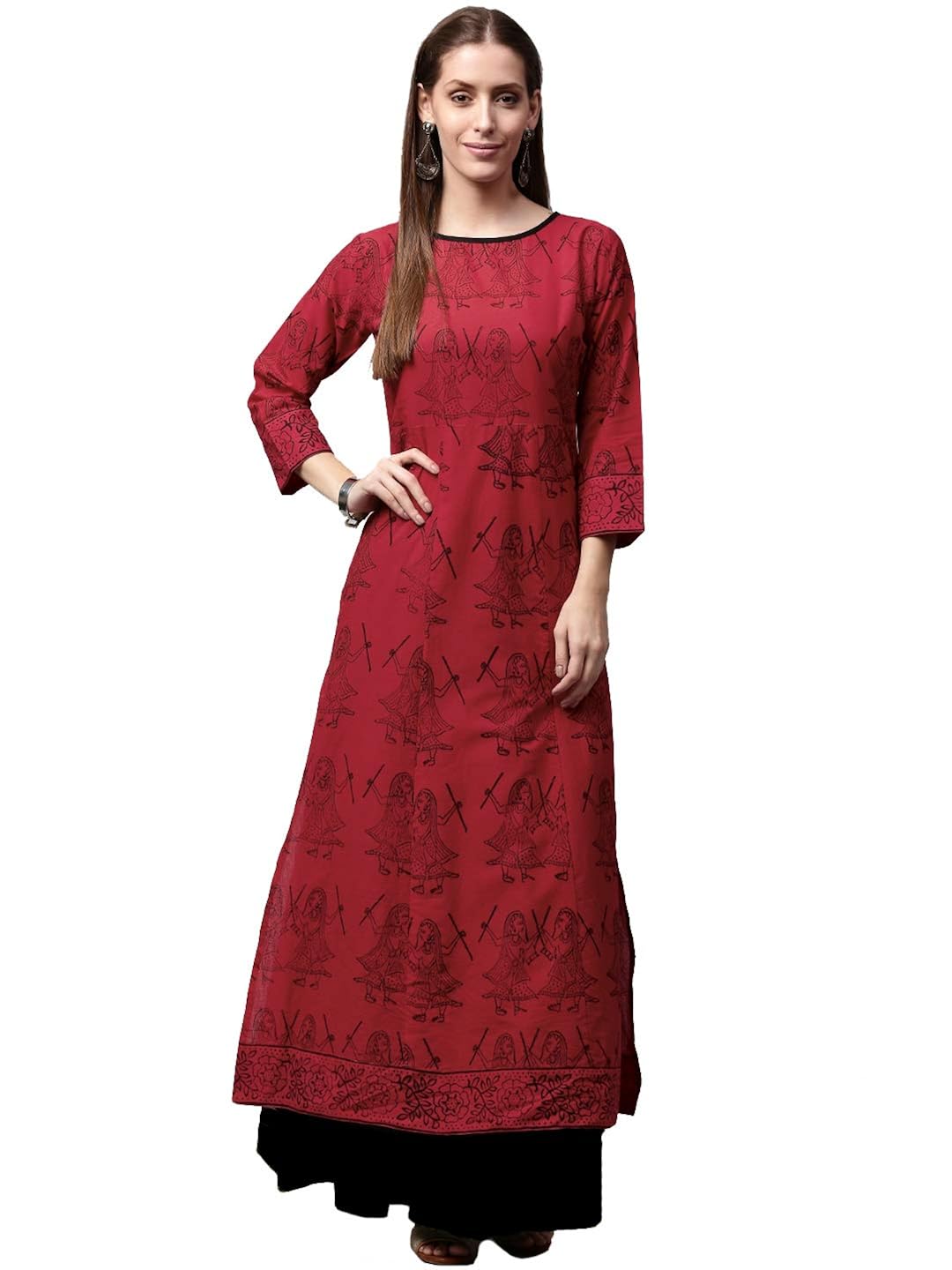 amayra women cotton straight kurti(red & black)