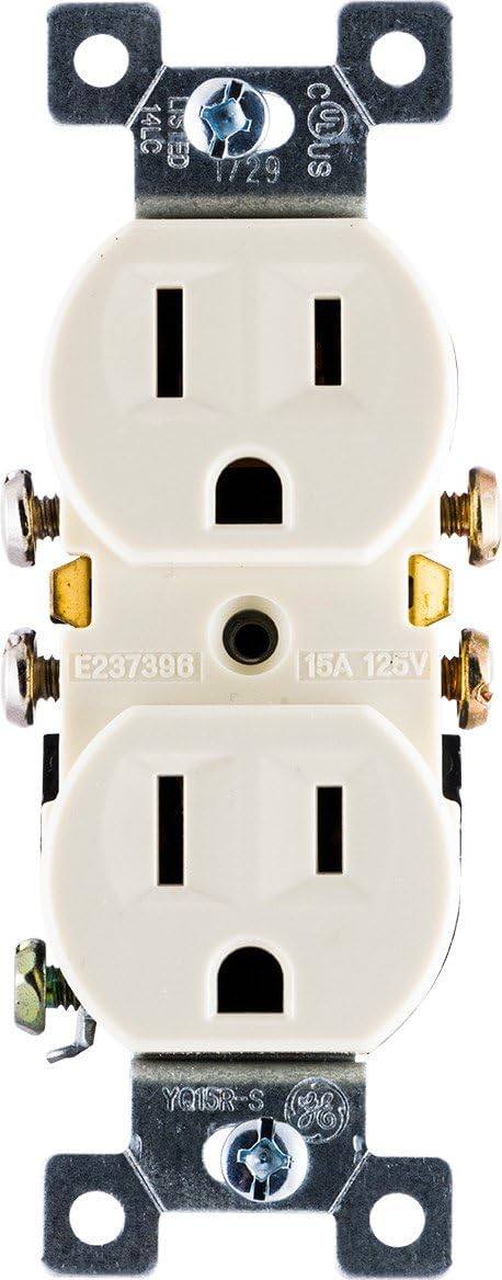 GE, Ivory, Grounding Duplex Outlet, In Wall Receptacle, 3 Prong Electrical Socket, Easy Install, 15 Amp, UL Listed, 54308, Standard - Electrical Outlets - 