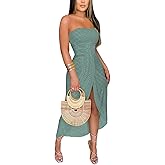 CHICME Women's Strapless Maxi Bodycon Dresses Wrap Asymmetrical Beach Maxi Long Dress Beach Sunset Dress