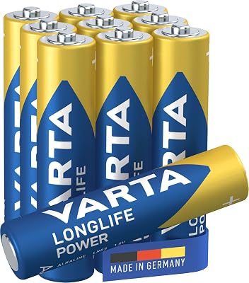 Piles AAA, lot de 10, Longlife Power, Alcalines, 1,5V, adaptées aux jouets, souris sans fil, lampes de poche, Made in Germany