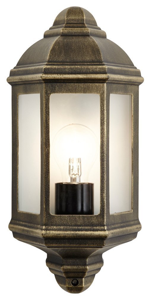 Traditional Black/Gold Cast Aluminium Flush Wall Lantern Light Fitting by Happy Homewares