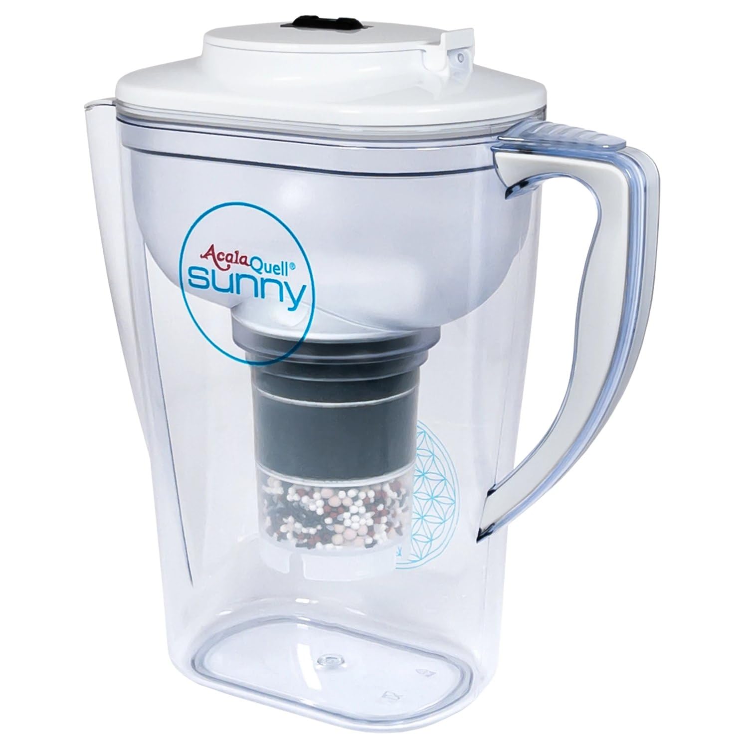 Water Filter AcalaQuell Sunny | White | Water Filter Jug with extra good handle | Highest Filtration Performance | Multi-Layered Filter Cartridge | Creates delicious-tasting, healthy water