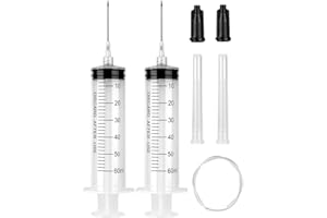 A AKRAF 2 Pack 60ml Syringe with 55.1” Tube and Needle 16G 1.5”, Luer Lock Syringes with Cap for Fluid Suction Injector, Drawing Oil, Fluid, Water, Lab, Pets