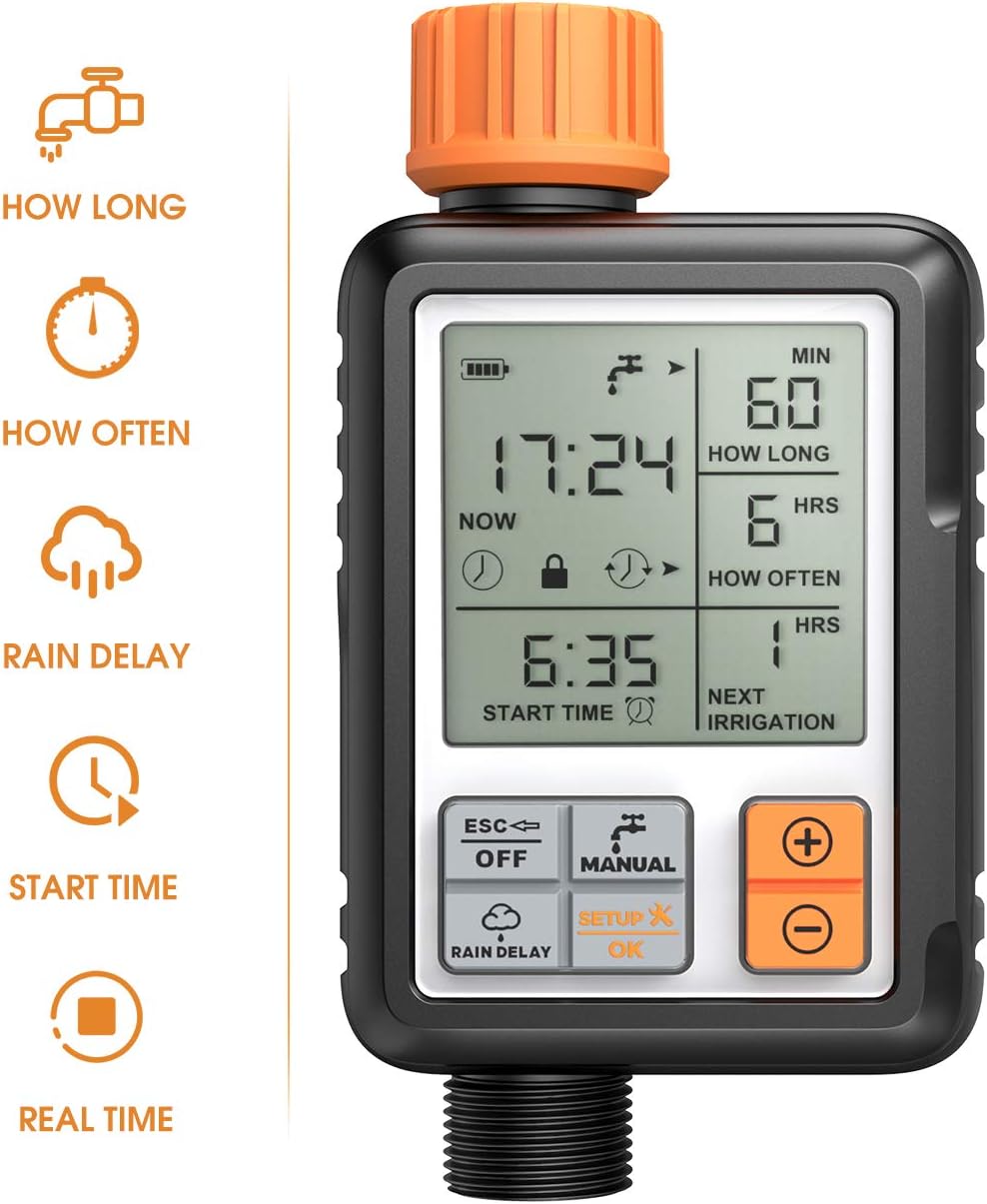 Homitt Programmable Water Timer,3" Large Screen/IP65 Waterproof/Child Lock Mode/Auto&Manual Mode/Rain Delay/Upgrade Material,Hose Timer Sprinkler Timer Faucet Digital Watering Timer for Garden Lawn: Home & Kitchen