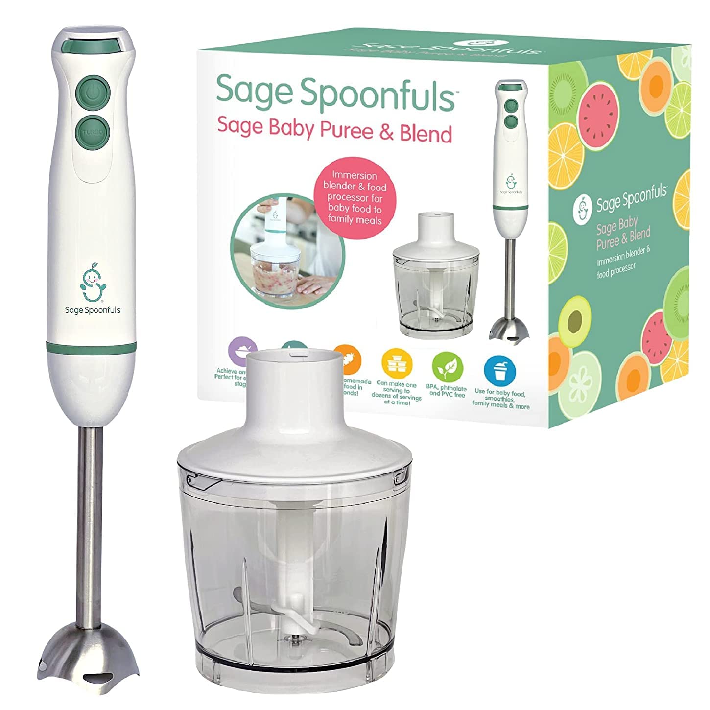 Photo 1 of Sage Spoonfuls Baby Food Maker, Processor and Immersion Blender with Dishwasher-Safe Stainless Steel Attachments for Meal Prep & Baby-Led Weaning, White
