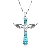 Jewlikee Angel Wings Necklace Sterling Silver Cross Necklaces for Women Guardian Angel Pendant Heart Jewelry Birthday Mothers Day Christmas Lovely Gifts