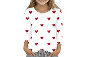 Girls Heart Print Shirts Valentines Day T Shirts 3 4 Sleeve Casual Loose Tops Cotton Crewneck Spring Autumn Pullovers