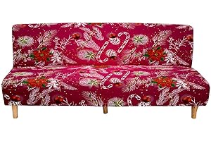 Hixingo Stretch Armless Futon Cover, Futon Mattress Cover Soft Futon Covers with Elastic Bottom, Merry Christmas Futon Slipcovers Washable Futon Couch Cover (Large (75-91"),Pink Purple)