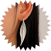 Allereyae Vintage Metal Leaf Dangle Earrings Matte Leaf Drop Earrings Gold Leaf Stud Earrings Hammered Leaf Earrings Jewelry for Women (Gold)