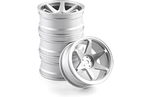 Chanmoo 1/10 RC On Road Wheels Rims 12mm Hex Alloy Aluminum Drift Hubs for 1:10 Rally Racing Car Tires Tamiya TT01 TT02 XV01 TA06 A959 PTG2 HPI KYOSHO HSP PTG2 Touring Street Tyres 4PCS (Silvery)