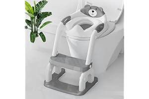 BONBAY Potty Training Seat with Step Stool, Toddler Potty Training Toilet Seat with Non-Slip Step Splash Guard Safety Handles and Waterproof Cushion, 2 In 1 Toddler Potty Seat