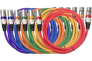 RASTKY XLR Cable Set Colorful Mic Cables for Sound Mixing Stage Light 3-Pin Male to Female 6PCS 1.5M Suitable for Spotlight S