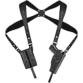 Shoulder Holster General Vertical Gun Holster Adjustable Leather Gun Holster for Concealed Carry with Double Magazine Pouch Adjustable for Glock 1911 and Most Kinds of Pistols