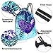 Pawliss Mermaid Reversible Sequin Drawstring Backpack with Slap Bracelet & Headband Set, Magic Glittering Dance Bag, Blue & Purple, 4pcs