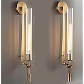 LIGHTLAND Gold Wall Sconces Set of 2, 28 Inch Modern Metal Glass Wall Light Fixture, Wall Lamp for Living Room Bedroom Hallwa