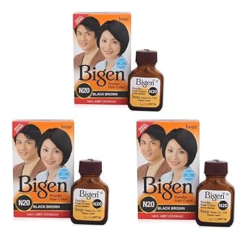 Bigen Powder Hair Color, Black Brown N20 - Pack of 3 (Combo Set)