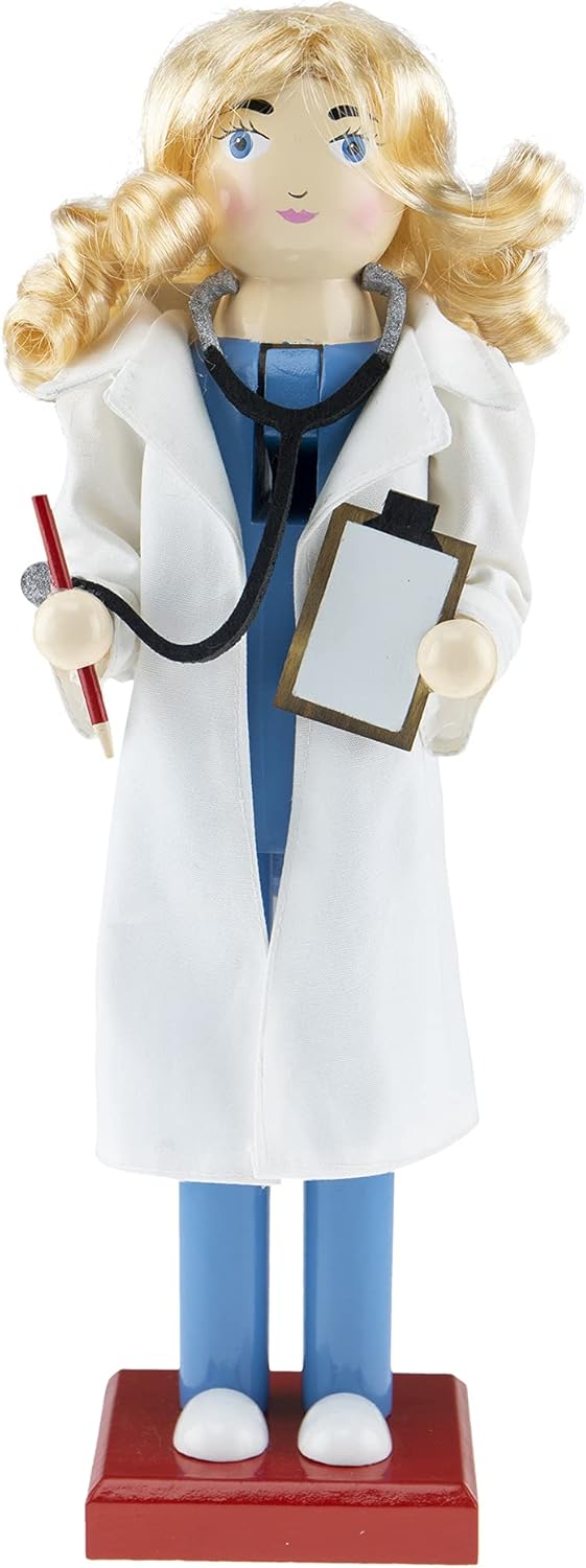 Nutcrackers - Clever Creations Female Doctor 14 Inch Traditional Wooden Nutcracker, Festive Christmas Décor for Shelves and Tables