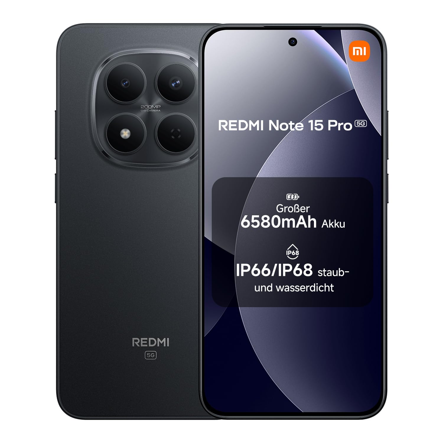 XIAOMI Redmi Note 15 Pro 5G Smartphone (8+512 GB) – 6580-mAh-Akku, IP66/IP68 Staub- und Wasserschutz, Neue 200-MP-Kamera, 6,83" AMOLED-Display, Schwarz, 2 Jahre Garantie