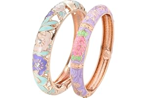 wynameleri Vintage Jewelry Cloisonne Handcrafted Enameled Gorgeous Rhinestone Rose Hinged Cuff Bracelet Bangles Gifts 88A-55A128
