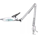 KIRKAS 10X LED Magnifying Lamp with Clamp, 2,200 Lumens Dimmable Super Bright Daylight Magnifying Glass with Light and Stand, Adjustable Swivel Arm Magnifier lamp for Reading Repair Crafts-White