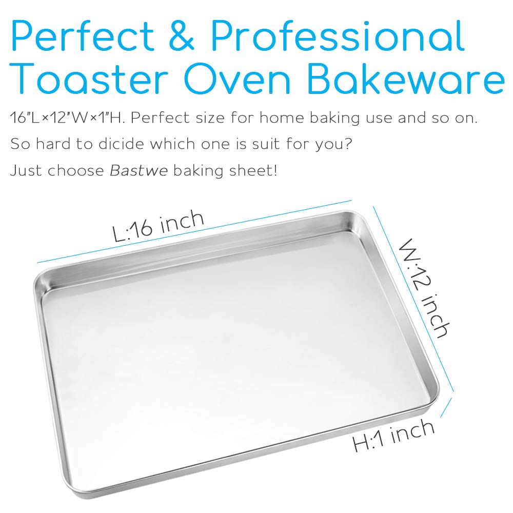 Cookie Sheet Baking Sheet, Bastwe Stainless Steel Bakeware Oven Tray, 16 inch Commercial Grade Professional Bakeware… 3 Cookie Sheet Baking Sheet, Bastwe Stainless Steel Bakeware Oven Tray, 16 inch Commercial Grade Professional Bakeware… - Image 4