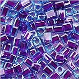 Miyuki 4mm Glass Cube Beads Purple Lined Blue #2651 10 Grams
