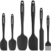 NileHome 6 Pieces Silicone Spatula Set with Silicone Brush,Mixing-Black | Food-Grade Material,Heat Resistant Up to 600°F,Dish