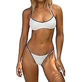 OWICA Women's 2 Piece String Bikini Set Sexy Bathing Suit with Adjustable Halter Neck and Thong Swimwear