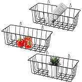 Gddochn 3 Pack Grid Panel Hanging Wire Basket, Storage and Display Basket for Wall, Kitchen, Home Decor Supplies, Potted Plants, Black