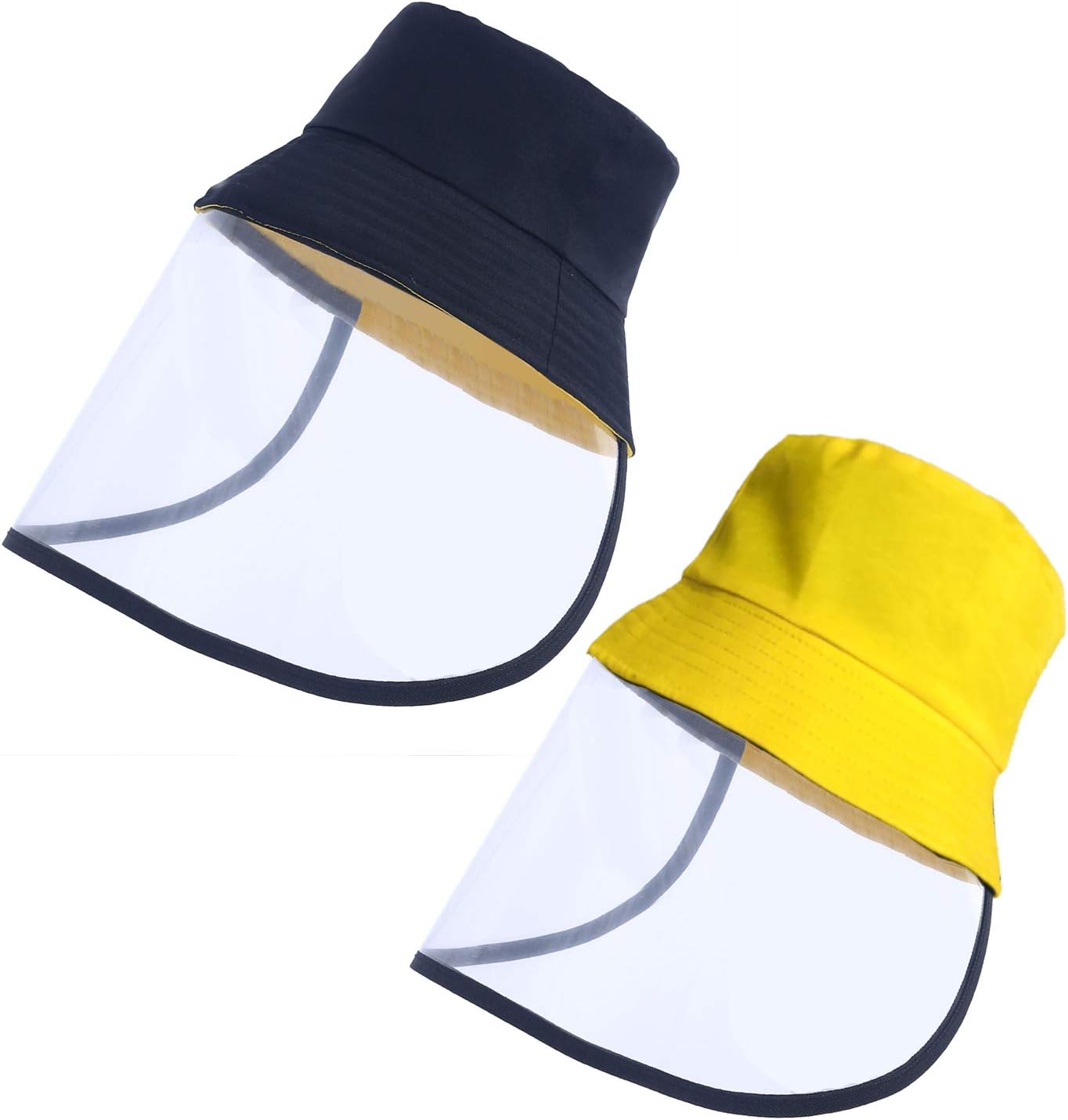 Trounistro 2 Pack Protective Hat Full-face Protective Cap Sun Visor Hat Fisherman Cap Anti-Fog, Anti-saliva, Anti-Spitting Hat for Men and Women (Black and Yellow)