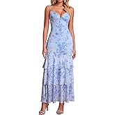 Auraxe Bodycon Floral Wedding Guest Dress Tiered Backless Semi Formal Long Maxi Dresses for Women