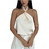 Verdusa Women's Metal Tie Backless Halter Tops Elegant Sleeveless Satin Going Out Tops Party Outfits