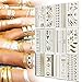 Inifty Temporary Tattoos Body Art Stickers Waterproof Shiny Jewelry High Gloss Shimmer Designs in Gold, Silver, Black & Blue Turquoise (12 Sheets Gold & Silver)